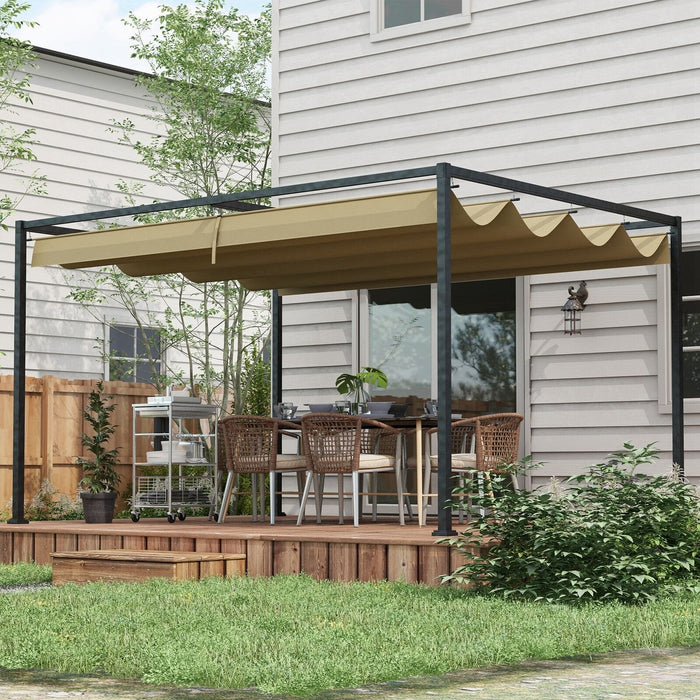 4x3m Metal Pergola With Retractable Roof, Khaki