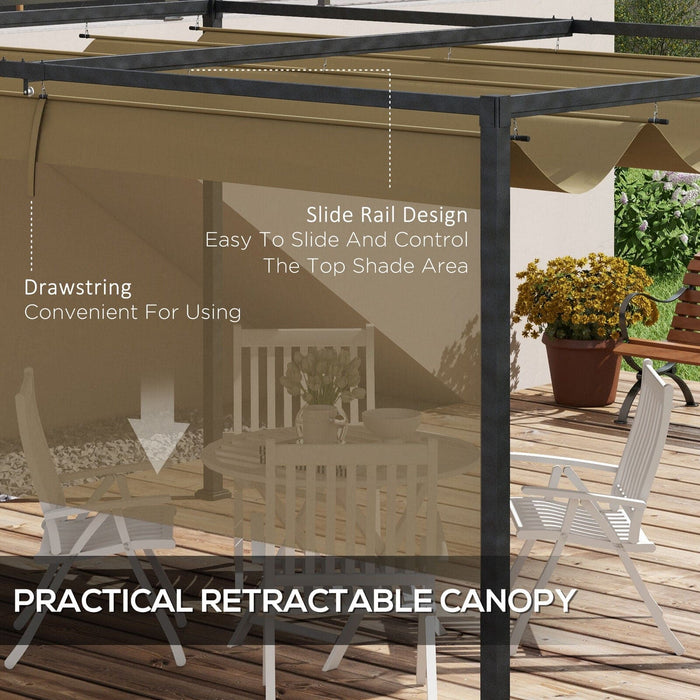 4x3m Metal Pergola With Retractable Roof, Khaki