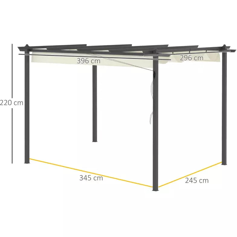 3m x 4m Metal Pergola With Retractable Roof - Cream White