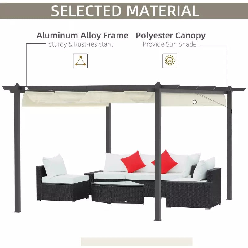 3m x 4m Metal Pergola With Retractable Roof - Cream White