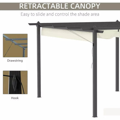 3m x 4m Metal Pergola With Retractable Roof - Cream White Outsunny