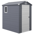 Grey 4x6ft Outsunny plastic garden shed with apex roof, side window and closed door
