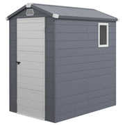 Studio front view of the shed with the light grey door closed and the window on the side wall