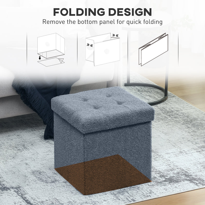 Foldable Storage Ottoman with Sherpa Fleece Top Ideal for Living Room Organisation Blue