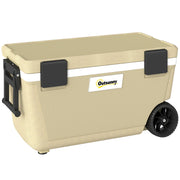 Outdoor Cooler Box | 70L | 72-Hour Ice Retention | Wheels & Handle | Khaki Outsunny