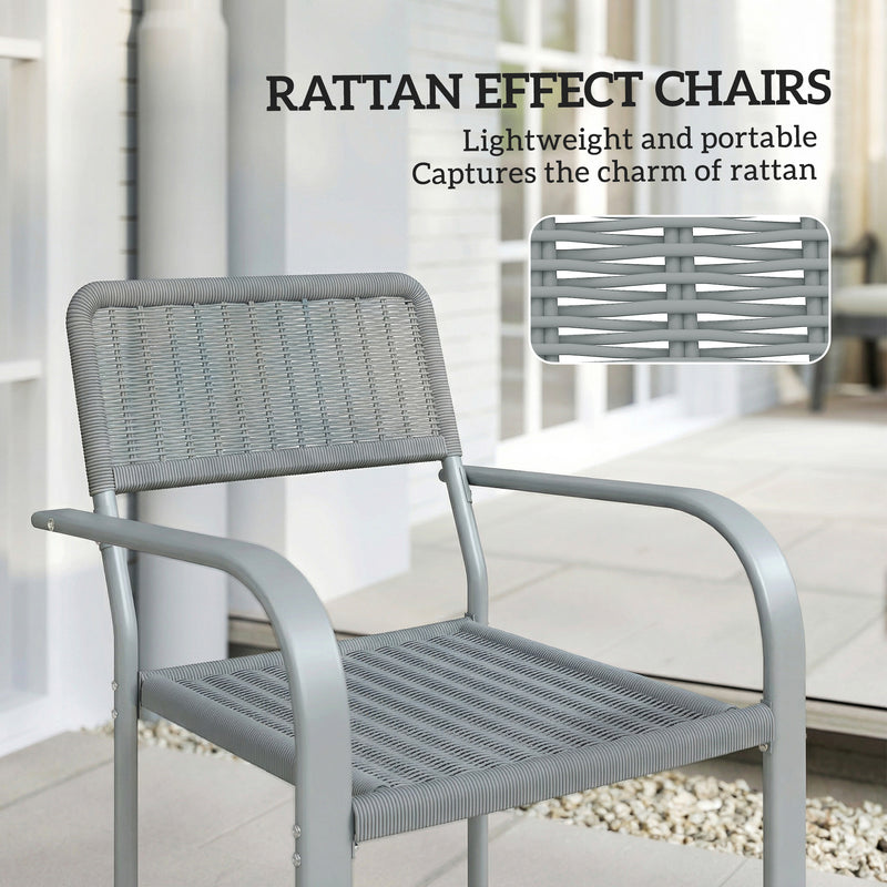 Garden Dining Chair Set of 4 Stackable Rattan Effect with Armrests Light Grey Outsunny