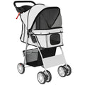 Pet Stroller for Small Dogs and Cats with Mesh Windows and Storage Basket Grey AOSOM