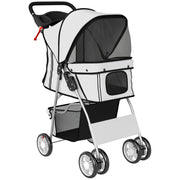 Pet Stroller for Small Dogs and Cats with Mesh Windows and Storage Basket Grey AOSOM