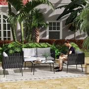 Light Grey 4 Seater Rattan Patio Furniture Set with Cushions by Outsunny
