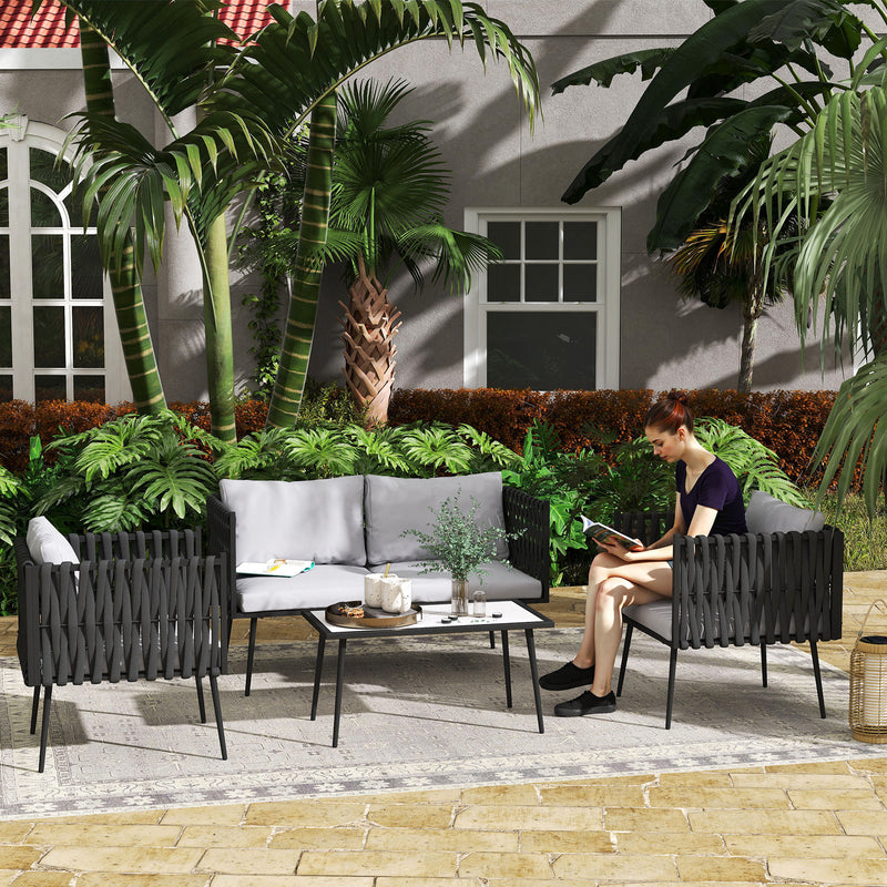 Light Grey 4 Seater Rattan Patio Furniture Set with Cushions by Outsunny