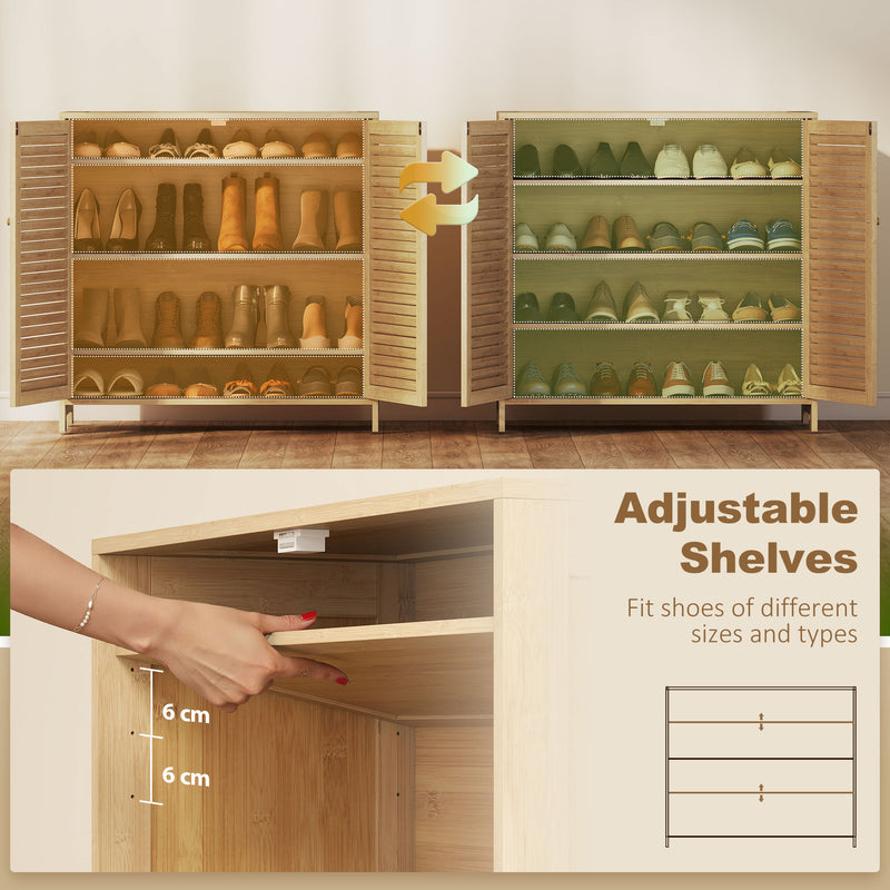Shoe Storage Cabinet for Hallway Organisation with Adjustable Shelves Natural Wood Finish