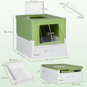 Hooded Cat Litter Box With Scoop Front Entry Design For Easy Cleaning, Light Green