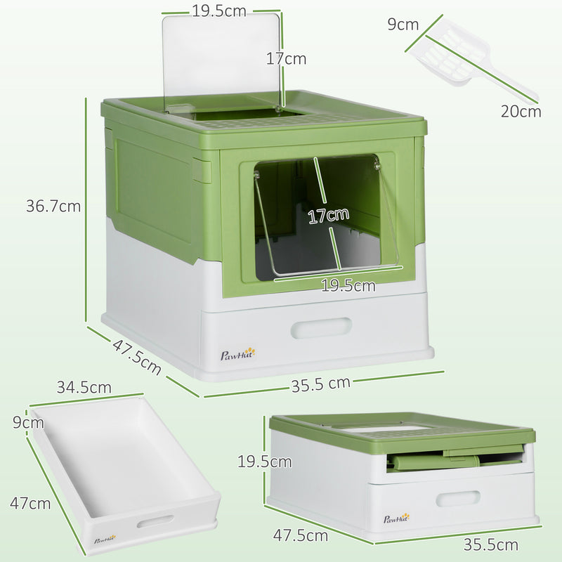 Hooded Cat Litter Box With Scoop Front Entry Design For Easy Cleaning, Light Green