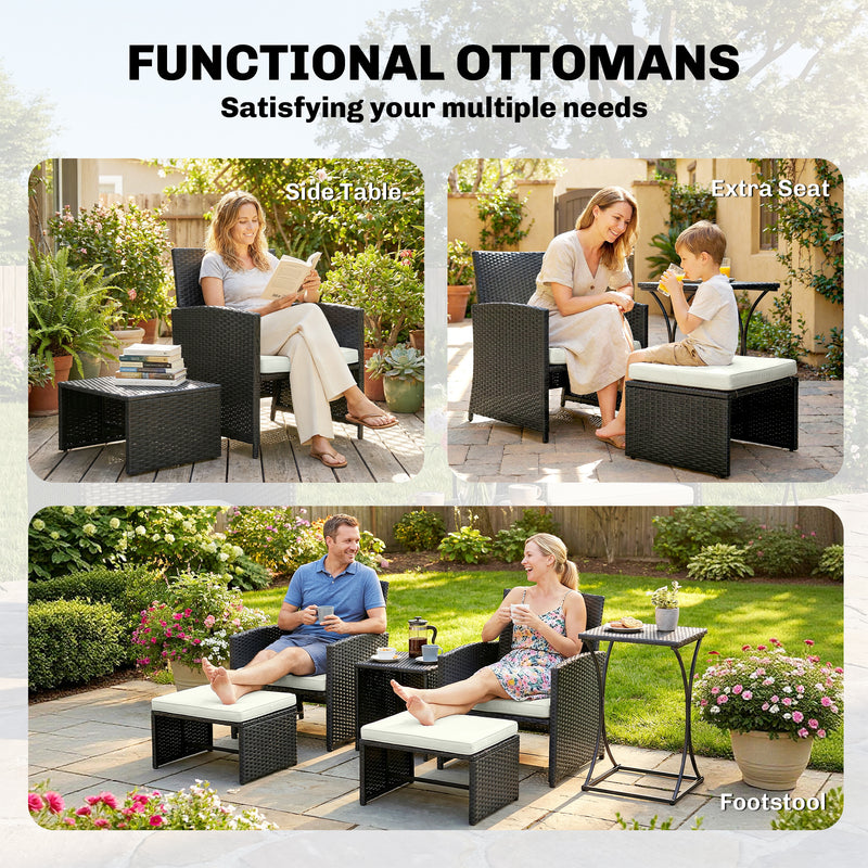 Rattan Lounger Garden Furniture Set 6 Piece with Nesting Tables and Cushioned Seats Outsunny