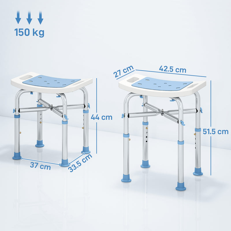 Height Adjustable Aluminium Shower Stool for Bath Safety and Comfort, Light Blue