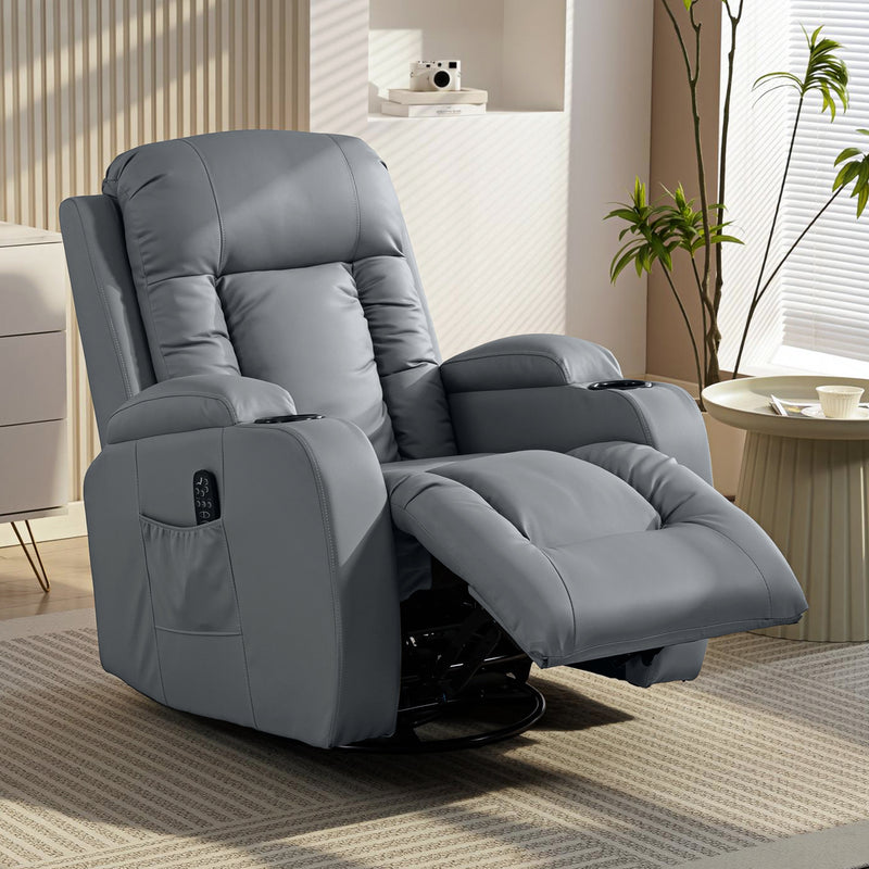 Reclining Massage Armchair with Heat and Remote for Relaxing Evenings at Home Grey