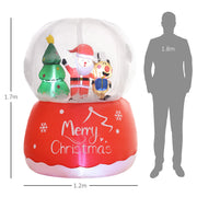 Snow globe inflatable dimensions diagram showing 1.7m high and 1.2m wide beside a 1.8m figure