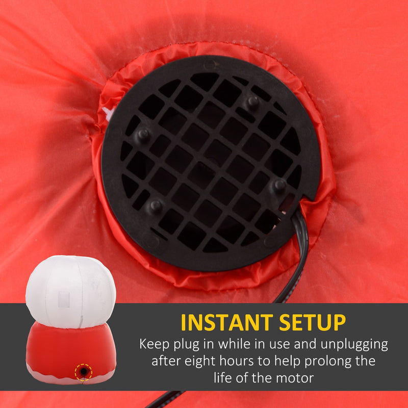Close-up of the black fan vent on the red base with an instant setup caption