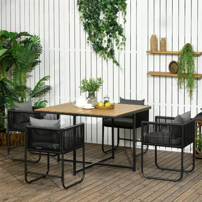 4 Seater Rattan Cube Set, Faux Wood Top - Black Outsunny