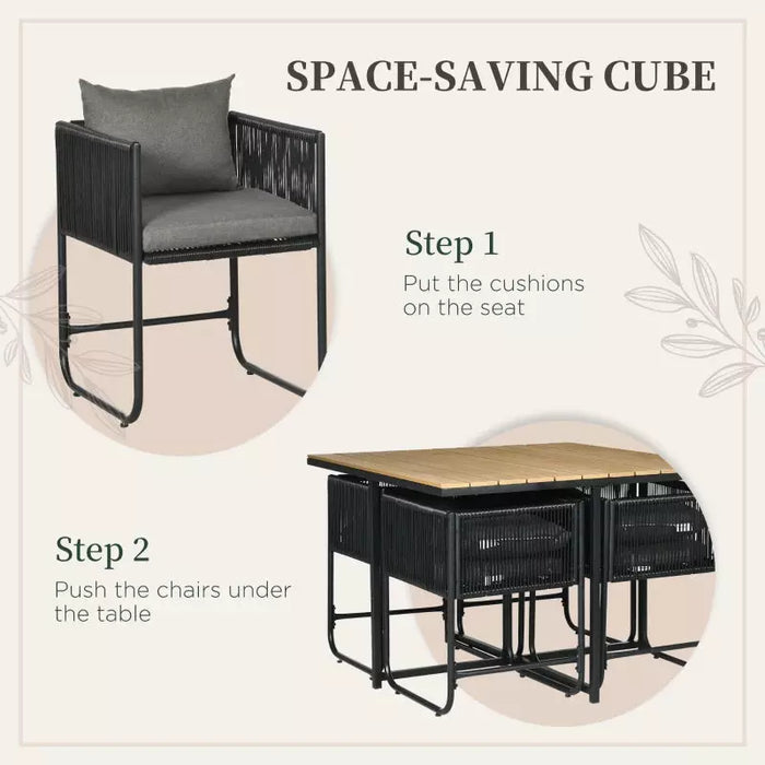 4 Seater Rattan Cube Set, Faux Wood Top - Black