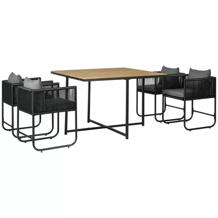 4 Seater Rattan Cube Set, Faux Wood Top - Black