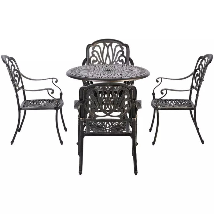 Cast Aluminium Outdoor Dining Set, 4 Chairs, Round Table