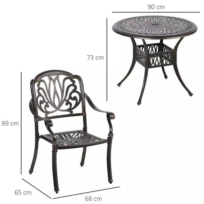 Cast Aluminium Outdoor Dining Set, 4 Chairs, Round Table