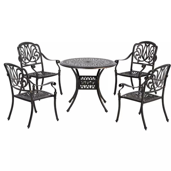 Cast Aluminium Outdoor Dining Set, 4 Chairs, Round Table