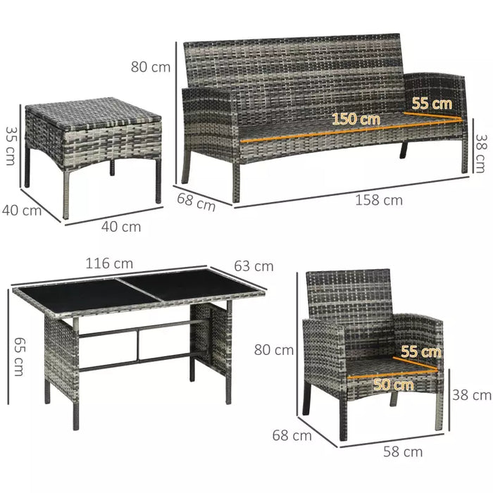 5 Seater Rattan Garden Furniture Set, Grey