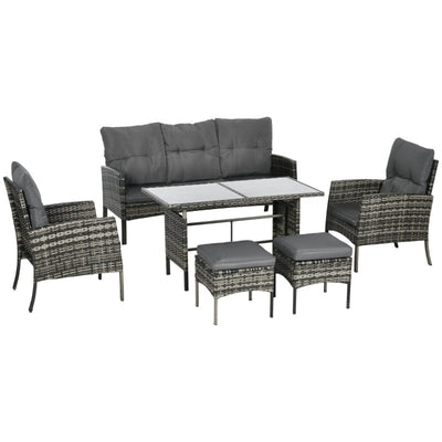 5 Seater Rattan Garden Furniture Set, Grey Outsunny