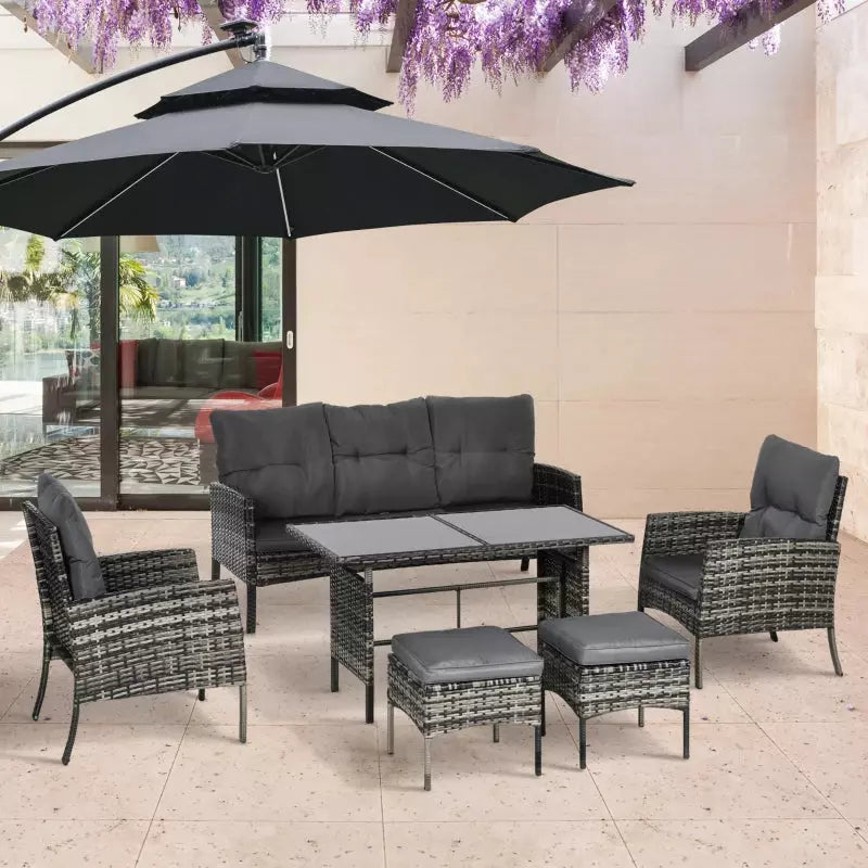 5 Seater Rattan Garden Furniture Set, Grey