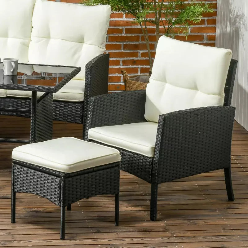 5 Seater Rattan Garden Furniture Set, Grey, Black