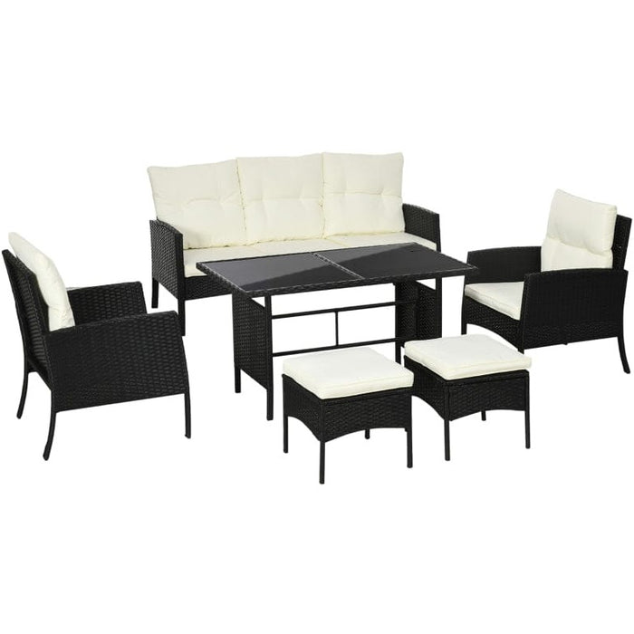 5 Seater Rattan Garden Furniture Set, Grey, Black