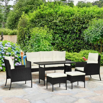 5 Seater Rattan Garden Furniture Set, Grey, Black Outsunny