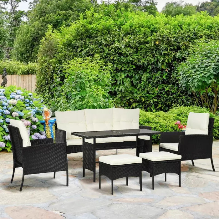 5 Seater Rattan Garden Furniture Set, Grey, Black