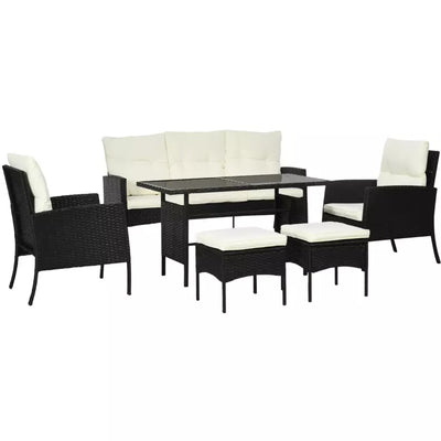 5 Seater Rattan Garden Furniture Set, Grey, Black Outsunny