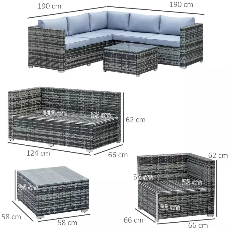 5 Seater Garden Sofa Set Rattan Outsunny
