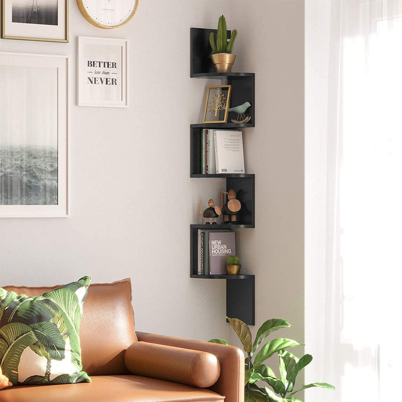 5 Tier Wall Mounted Floating Shelf Rustic Wood Display Unit for Home Decor by Vasagle