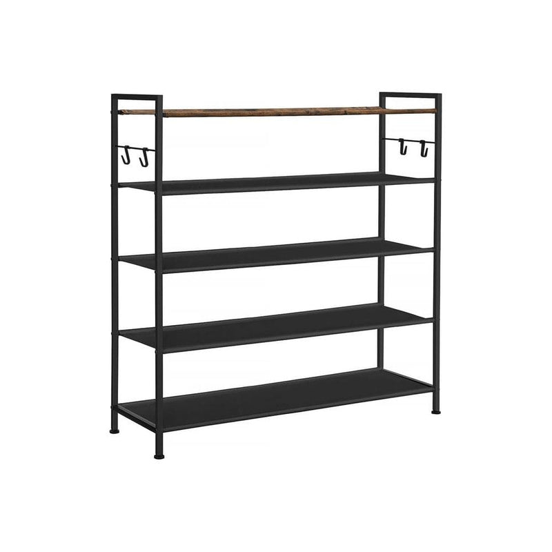Songmics 5 Tier Metal Shoe Rack, Rustic Brown & Black