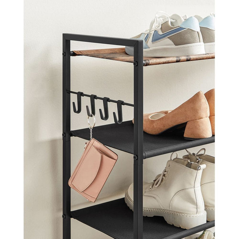 Songmics 5 Tier Metal Shoe Rack, Rustic Brown & Black