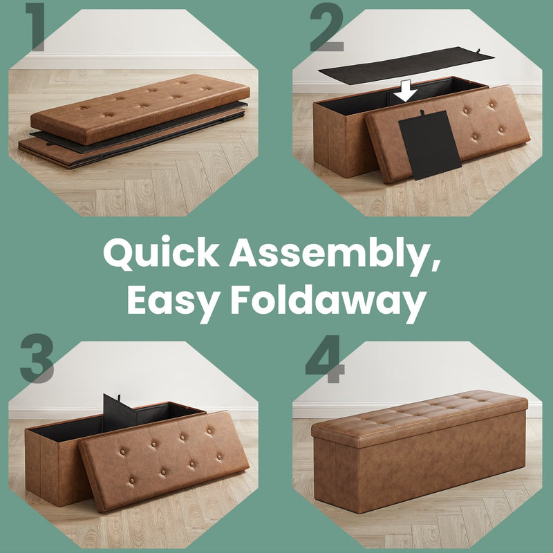 110 cm Folding Storage Ottoman Bench with Hidden Compartment for Bedroom Use by Songmics