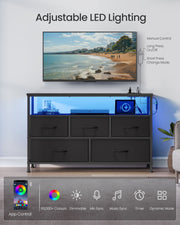 Chest of drawers with blue LED lighting, app control options and manual button instructions