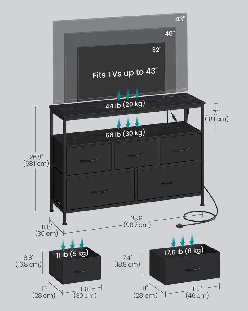 Dimensions diagram showing 98.7 cm width, 30 cm depth, 68.1 cm height and load limits