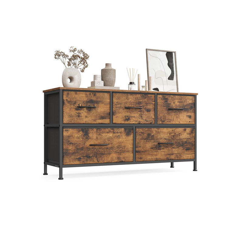 Rustic brown and ink black 5-drawer fabric chest