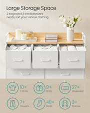 Open drawers holding folded clothing, with icons for shirts, socks and scarves