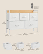 Dimension diagram showing 98.2 cm wide, 29 cm deep and 70 cm high with drawer sizes