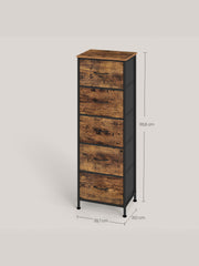 Dimensions diagram of the 5-drawer chest: 116.8 cm high, 39.7 cm wide, 30.1 cm deep