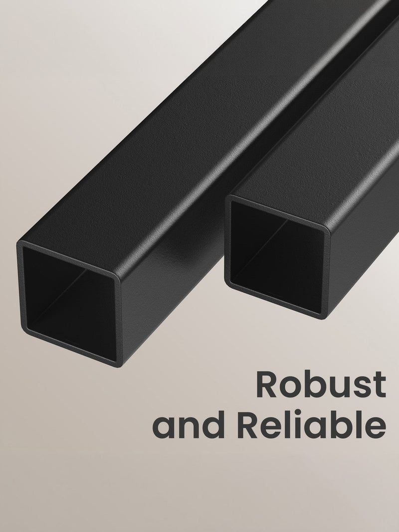 Close-up of the black square steel tubing used for the chest frame
