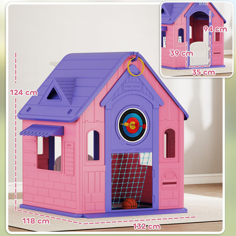 Dimension diagram of the Aiyaplay playhouse showing 124H x 132L x 118W cm overall size and 94H x 35W cm door opening