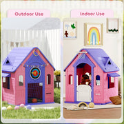 Split image showing the Aiyaplay playhouse used outdoors on grass and indoors in a playroom